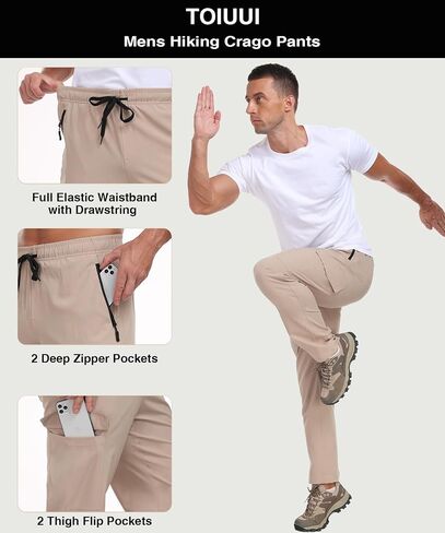 Hiking Pants Men Water Resistant Cargo Pants Lightweight Travel Pants with Zipper Pockets for Work Fishing Outdoor QYY24011 in Kuwait