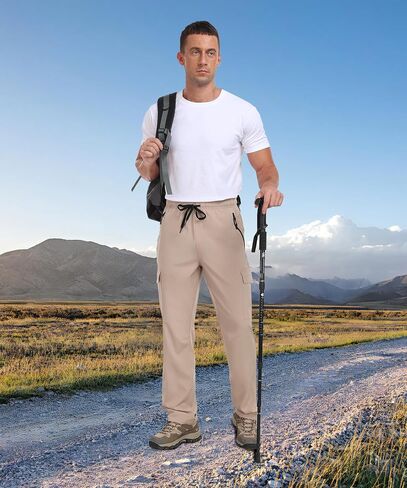 Hiking Pants Men Water Resistant Cargo Pants Lightweight Travel Pants with Zipper Pockets for Work Fishing Outdoor QYY24011 in Kuwait
