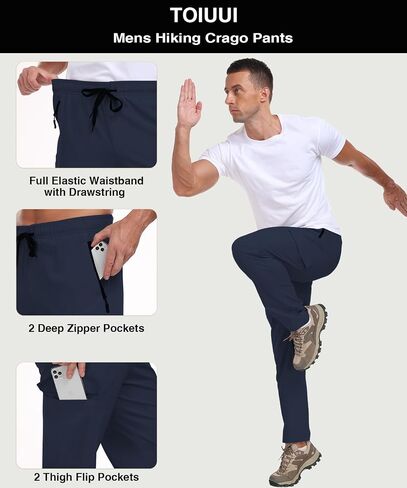 Hiking Pants Men Water Resistant Cargo Pants Lightweight Travel Pants with Zipper Pockets for Work Fishing Outdoor QYY24011 in Kuwait