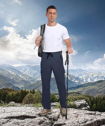 Hiking Pants Men Water Resistant Cargo Pants Lightweight Travel Pants with Zipper Pockets for Work Fishing Outdoor QYY24011 in Kuwait