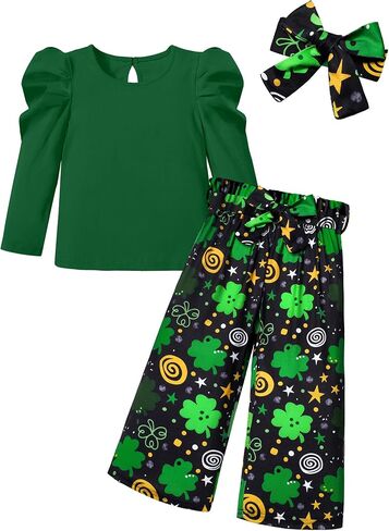 MIGU Toddler Girl Clothes,Girls Fashion Clothes Puff Sleeves Shirt Pants Headband 3Pcs Girls Gifts Sets in Saudi Arabia