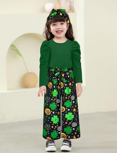 MIGU Toddler Girl Clothes,Girls Fashion Clothes Puff Sleeves Shirt Pants Headband 3Pcs Girls Gifts Sets in Saudi Arabia
