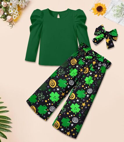 MIGU Toddler Girl Clothes,Girls Fashion Clothes Puff Sleeves Shirt Pants Headband 3Pcs Girls Gifts Sets in Saudi Arabia