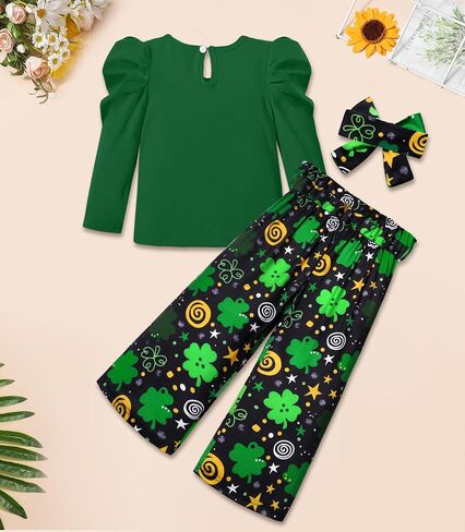 MIGU Toddler Girl Clothes,Girls Fashion Clothes Puff Sleeves Shirt Pants Headband 3Pcs Girls Gifts Sets in Saudi Arabia