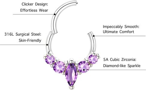 16G Surgical Steel Rose Gold Septum Ring Jewelry for Septum Piercing, Emerald CZ Gem Daith Jewelry, Cute Dainty Septum Jewelry, 16 Gauge 10mm in Kuwait
