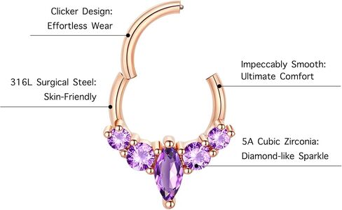 16G Surgical Steel Rose Gold Septum Ring Jewelry for Septum Piercing, Emerald CZ Gem Daith Jewelry, Cute Dainty Septum Jewelry, 16 Gauge 10mm in Kuwait