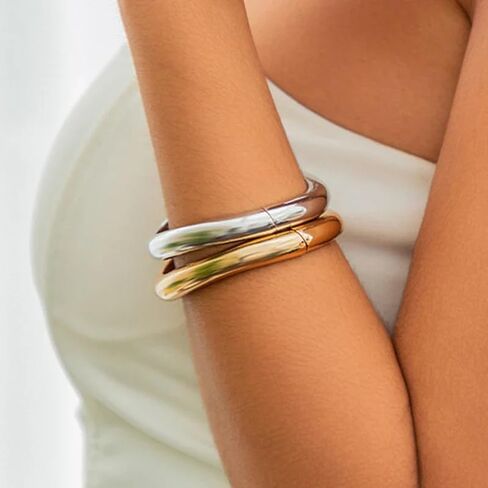 Chunky Gold Bangle Bracelet for Women,Thick Gold Plated Hinged Cuff Bangles,Arm Cuff Jewelry for Women Gifts in Saudi Arabia