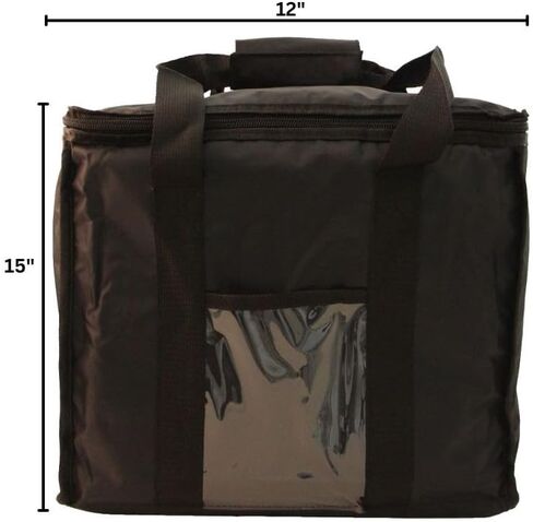Chef Approved 12 x 12 Food Delivery Bag | Heavy Duty Insulated Soft-Sided Hot Cold Sandwich Carrier with Zipper Closure for Restaurant Shopping Grocery | Square Shape, 12"W x 12"D x 15"H, Nylon, Black in Kuwait