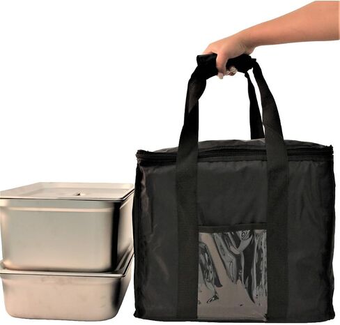 Chef Approved 12 x 12 Food Delivery Bag | Heavy Duty Insulated Soft-Sided Hot Cold Sandwich Carrier with Zipper Closure for Restaurant Shopping Grocery | Square Shape, 12"W x 12"D x 15"H, Nylon, Black in Kuwait