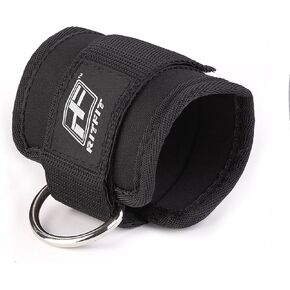 RitFit Padded Ankle Strap for Cable Machine, Strong Hook and Loop.Reinforced Double D-Ring, Adjustable Comfort fit Neoprene - Premium Ankle Cuffs to Enhance Workouts (Double D-Ring)