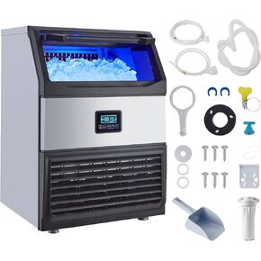 Commercial Ice Maker Machine, 265lbs/24H, 55lbs Storage, Single Water Inlet, 126PCs/Cycle, Ice Machine, Energy Saving 850W Compressor, LED Display, for Home Bar Office Party