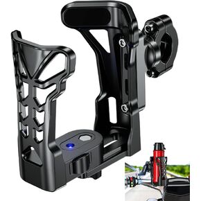 Motorcycle Cup Holder, Upgraded Bike Cup Holder, Bike Water Bottle Holder with Atmosphere Light, 360° Rotation Expandable Design, Max Load 32oz, for Bike Motorcycle ATV（Matte Black）