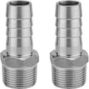 2pcs Stainless Steel Hose Barb Fittings, 3/4 Inch Hose Barb to 3/4 NPT Male Thread Hose Barb Connector Barbed Adapter for Air Water Fuel Oil Use