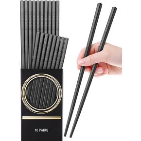 GLAMFIELDS 10 Pairs Fiberglass Chopsticks, Reusable Japanese Chinese Chop Sticks Dishwasher Safe, Non-Slip, 9 1/2 inches