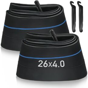 LotFancy 26 x 4.0 Fat Bike Tube, AV35mm Schrader Valve, 2Pcs 26 Fat Tire Tubes, 26 x 3.50 26x3.60 26x3.80 98-559 100-559 Mountain Bike Inner Tubes with 2 Tire Levers