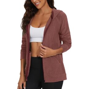 WOWENY Women’s Zip Up Hoodies Soft Lightweight Thermal Jacket with Pockets Athletic Running Jacket Hooded Sweatshirt