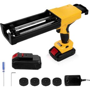 Electric Cordless Caulking Gun Dripless Double Cartridge Adhesive Epoxy Gun for 400mL/13.5fl oz(1:1 Mix Ratio) Automatic Power Dual Component Professional Caulk Gun 6 Speeds with LED Light 2 Batteries