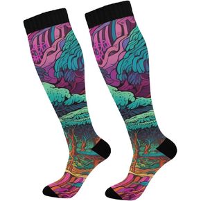 Psychedelic Tall Trees Compression Socks for Women Men Knee High Running Socks for Medical Running,1 Pair