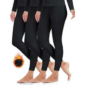 ZUTY 3 Pack Thermal Long Johns Fleece Lined Leggings for Women Underwear Tights Warm Winter Base Layer Pants Black-Black-Black XXL