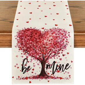 Artoid Mode Be Mine Heart Shaped Tree Valentine's Day Table Runner, Wedding Kitchen Dining Table Decoration for Home Party Decor 13x72 Inch