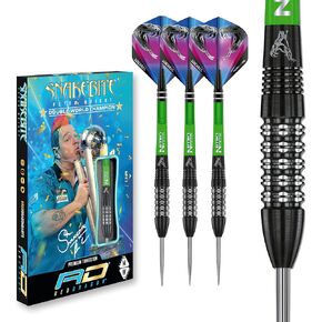 RED DRAGON Peter Wright Snakebite Black Strike: 24g Tungsten Darts Set with Flights and Stems