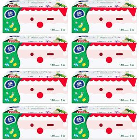Vinda 3-Ply Ultra Care Facial Tissues, Cute style，8 Flat Boxes，130 Count Each Box