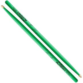 Popular 5A Acorn model drumsticks in a selection of new multi-layer neon color finishes. Colors available include neon yellow, green and pink. These super vibrant color finishes also glow under black lights.