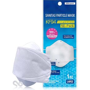 [Sanitas] KF94 Disposable Face Masks, Made in Korea 3-Ply Individually Packaged 3D Mask w/ Mask Extender