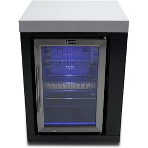Mont Alpi MASFM-BSS 2.7 Cubic Ft. Black Stainless Steel Outdoor Rated Wine Cooler Lockable Compact Refrigerator Fridge Cabinet Module w/Granite Countertop & Blue LED Lighting