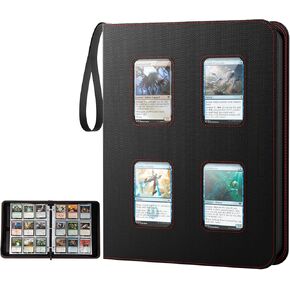 9 Pocket Pages Double-Sided Protector, 40 Removable Trading Card Sleeves, for 720 Pockets Zip Trading Card Binder with Four Clear Window, Standard Size Cards, Trading Cards,Sports Cards, (Black)