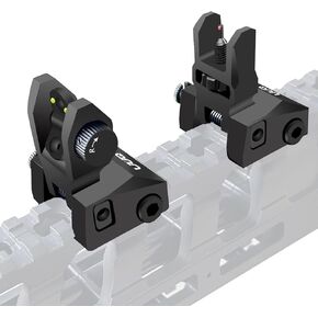 UUQ Fiber Optic Iron Sights,Flip Up Front and Rear Sites with Red&Green Dot, Tool-Free Adjustable Elevation and Windage,BUIS Backup Sight Set,Fits 20mm Picatinny/Weaver Rails