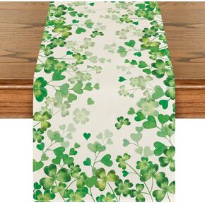 Artoid Mode Shamrock Love Heart St. Patrick's Day Table Runner, Seasonal Spring Kitchen Dining Table Decoration for Home Party Decor 13x72 Inch