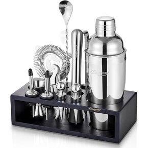 KITESSENSU 12-Piece Cocktail Shaker Set with Stand | Mixology Bartender Kit Bar Set with Essential Bar Accessories for Home Bar: Martini Shaker, Jigger, Muddler, Bar Spoon | Drink Mixer Cocktail Kit