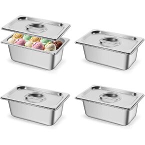 Hotel Pan 1/4 Size - Stainless Steel Steam Pan With Lid 4" Deep Food Pan Anti Jam Stainless Steel Buffet Pan Commercial Stainless Steel Pan