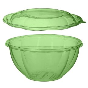 ECO PRODUCTS Compostable Clear Green PLA Plastic 32oz Salad Bowl With Lid, Pack of 50, Veridian Grab 'n' Go Round Cold Takeout Food Containers, Renewable Plant-Based, Disposable