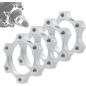 44MM Bike Freewheel Threaded Hubs Disk Flange Adapter, 1.73-inch Aluminum Alloy 6-Bolt Disc Brake Rotor Flange Adapter, 4 Pack Silver