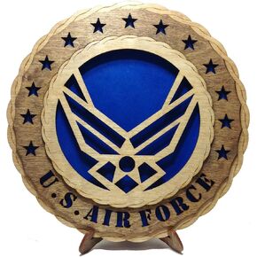 Contemporary Air Force Wings Armed Forces Decorative Custom Laser Crafted Three Dimensional Wooden Wall Plaque