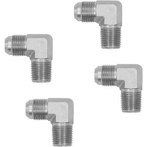 (4-PACK) 2501-04-02 Hydraulic Hose Adapter Fitting 1/4" Male JIC 37° Flare (7/16-20 UNF) × 1/8" Male (1/8-27 NPTF) 90° Elbow SAE Pipe Joints Connector Carbon Steel