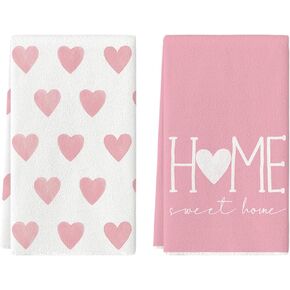 Artoid Mode Pink Heart Love Home Sweet Home Valentine's Day Kitchen Towels Dish Towels, 18x26 Inch Anniversary Wedding Decoration Hand Towels Set of 2