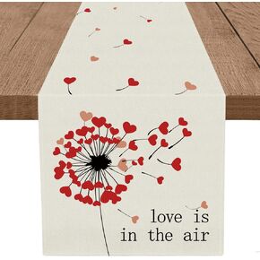 GPGHE Valentines Day Table Runner Heart Dandelion 13x72 Inch Valentines Decorations Love is in The Air Home Kitchen Dining Wedding Anniversary Table Decor