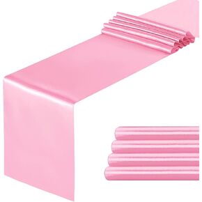 yourose 5 Pack Satin Table Runners 12 x 108 inch for Wedding Banquet Decoration, Bright Silk and Smooth Fabric Party Table Runner （Pink，5 piecess）