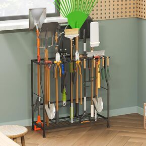 Garden Tool Organizer, Large Yard Tool Rack for Garage Organization and Storage, 5 Large Tool Slots For D/Y-shaped Handles, Up to 43 Long-Handled Tools/Brooms/Rakes, Garden Tool Stand for Shed Black