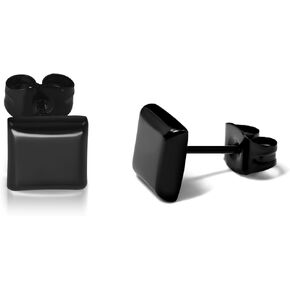 TGNEL Square Mens Black Stud Earrings Titanium Earring for Men Women, Polished Hypoallergenic Stud Earrings for Sensitive Ears