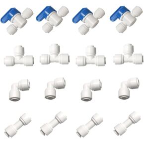 Push to connect water Filtration line tube pipe fittings, 3/8" o.d. tube quick connector 16pcs,for ice maker coffee maker RO water dispenser Misting Cooling system.