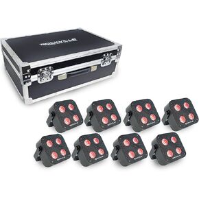 Rockville 8 Pack MINI RF4 V2 Black LED Par Wash Up Lights with Charging Case, RGBWA+UV, App, Wireless DMX, Rechargeable, Perfect for DJ/Events