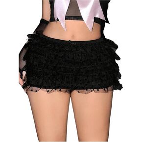 WDIRARA Women's Y2k Low Rise Heart Mesh Layered Ruffle Mini Skirt Shorts Bow Party Rave Skorts