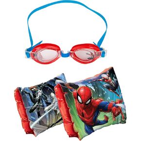 SPDRMN INFLATABLE ARM FLOATS & SWIM GOGGLES. Arm Floaties, Wide View Swim Goggles, Full Protection for Children 4+