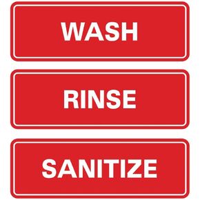 All Quality Standard WASH RINSE SANITIZE Sign Set of 3 Bay Sink Signs - Signs for restaurants and commercial kitchens - Easy to install - Sink hygiene Signs Set of 3 -Red (Small)