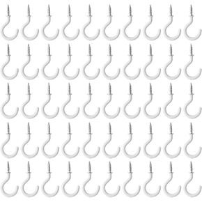 20Pcs White Cup Hooks, 1-1/4 Inch Ceiling Hooks Metal Mug Hooks Heavy Duty Screw-in Hooks Vinyl Coated Screw Hooks