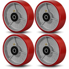 SY America 6" X 2" Heavy Duty Casters Wheels - Industrial Caster Wheels,Roller Bearings,Red Polyurethane Caster Wheel with Strong Load-Bearing Capacity 5200 LB -Set of 4, Widely Used in Tool Box